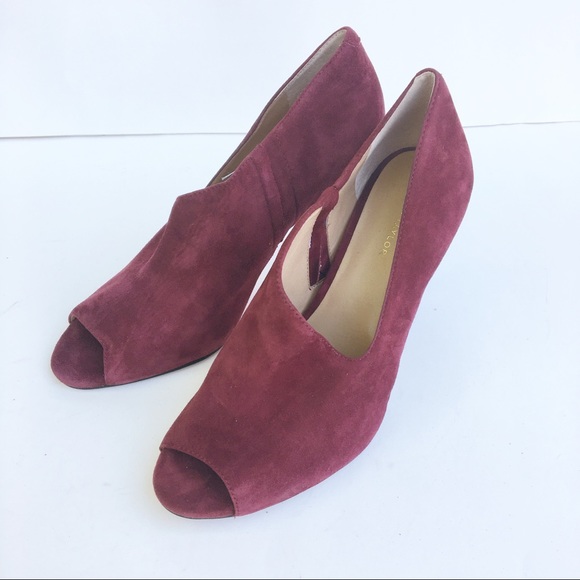 Ann Taylor Shoes - Ann Taylor Wine Burgundy Suede Peep Toe Heels